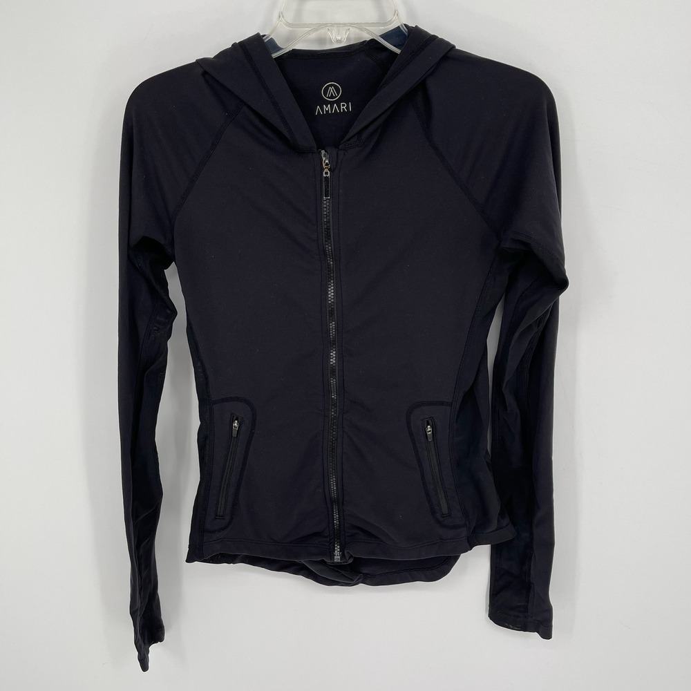 Amari Women's Black Mesh Panel Full Zip Hooded Stretch Active Jacket‎ Size S